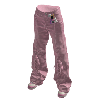 Pink Baggy Cargo Pants with Keychain 🫐