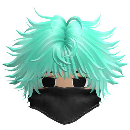 Fluffy Emo Boy Hair w Black Mask (Cyan)