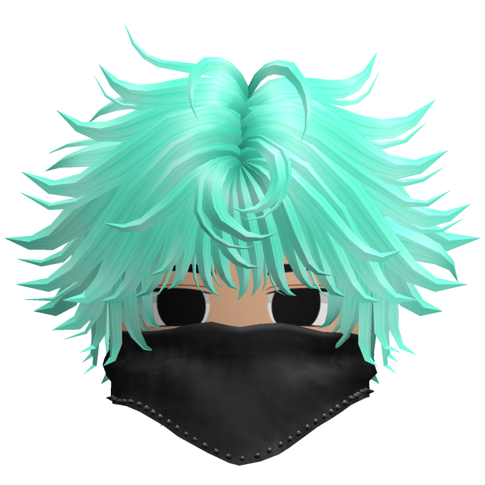 Fluffy Emo Boy Hair w Black Mask (Cyan)