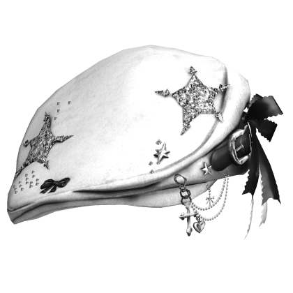 White Gothic Star Beret w / Bow & Chains