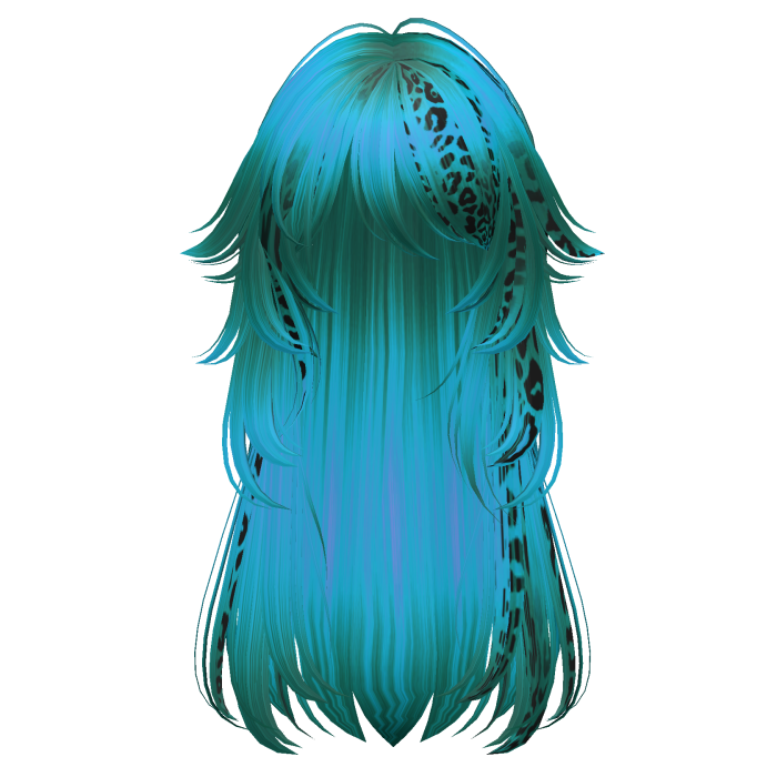 long fluffy leopard hair with tufts (cobalt teal)
