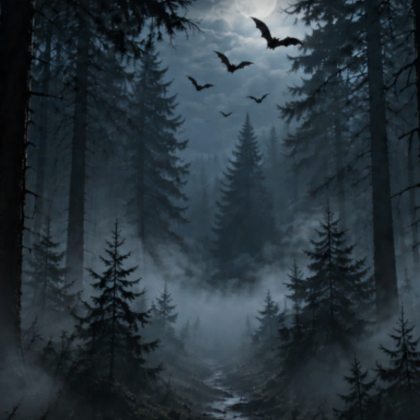 Dark Haunted Forest Moon Bats Halloween Background