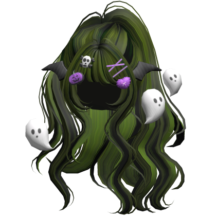 Green&Black Halloween Hairclips Wavy Half Down