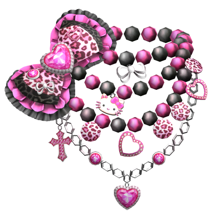 Kawaii Gyaru Leopard Bow Chain Necklace Black Pink