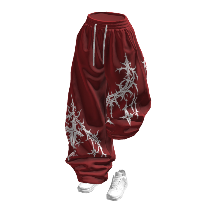 Red Print Half Raised Baggy Sweatpants w/ Shoes