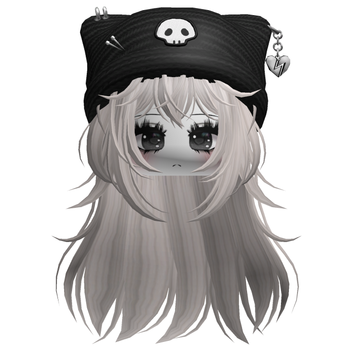 Emo Kawaii Skull Beanie W/ Wolfcut Silver V6