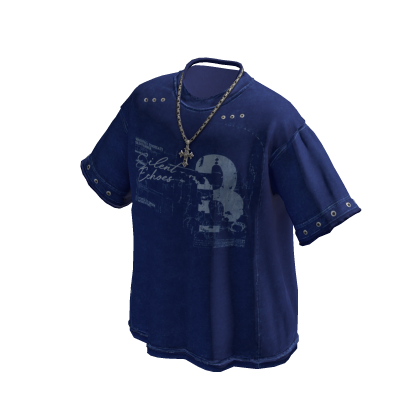 Y2K Streetwear Graphic Tee w/ Necklace (Navy)