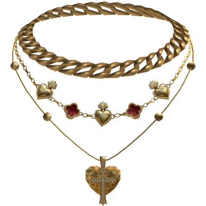 Chunky Red Clover Cuban Jesus Cross Layered Set