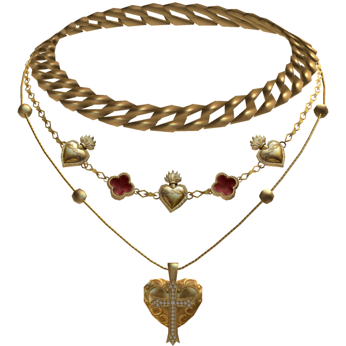Chunky Red Clover Cuban Jesus Cross Layered Set