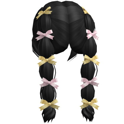 Pink&Yellow Bow-Tied Bubble Braids (Black) Roblox item