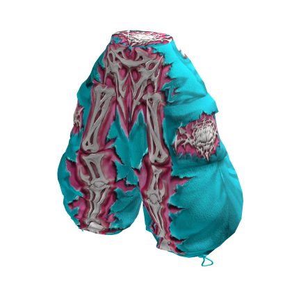 Celana Skeleton Longgar Cyan Red