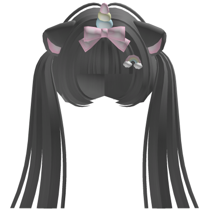 cute unicorn kitty cat ear pigtails in gray