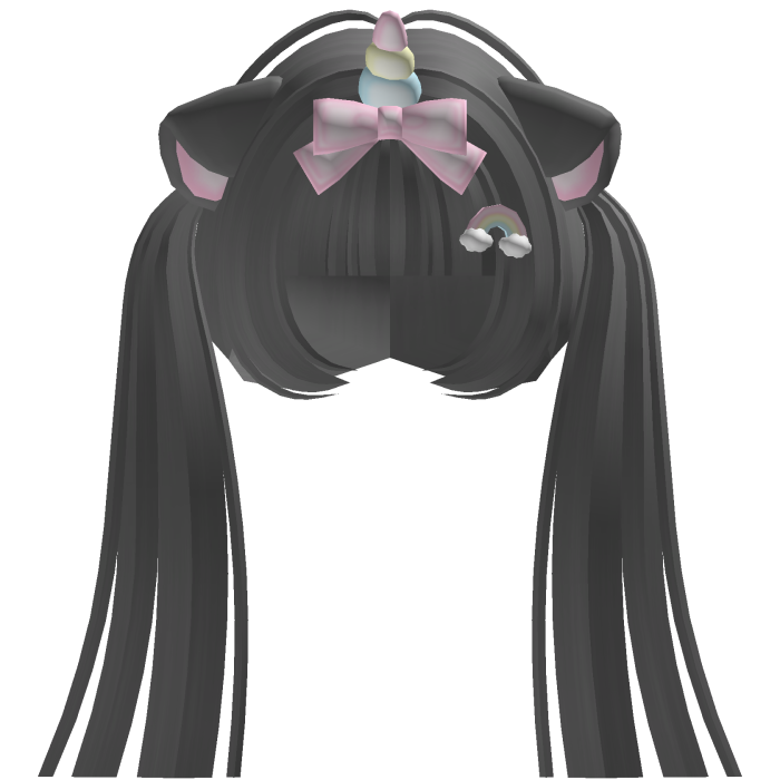 cute unicorn kitty cat ear pigtails in gray