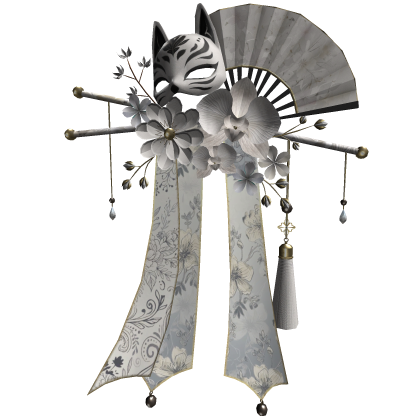 White & Gold Floral Kitsune Japanese Kanzashi Roblox item