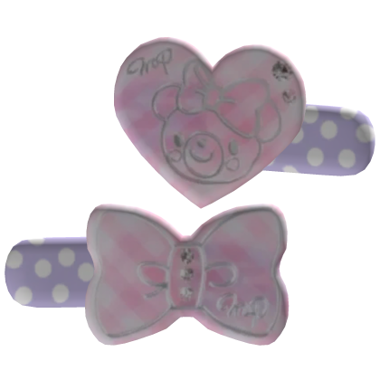 ♡・cute heart & bow hair clips・pink & purple Roblox item