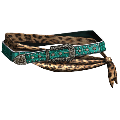 Y2K Teal Leather Belt Leopard Sarong 2000s thumbnail