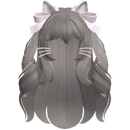 Cute Long Curly Kitty Ear Bow Hair in Ash Roblox item