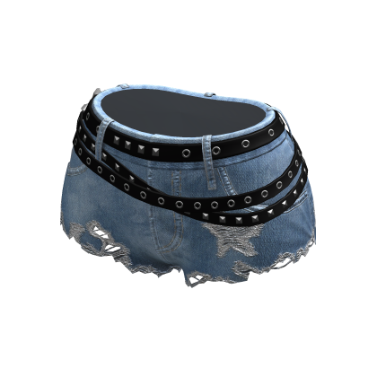 Y2K Ripped Denim Shorts Punk Goth Blue w/ Crosses