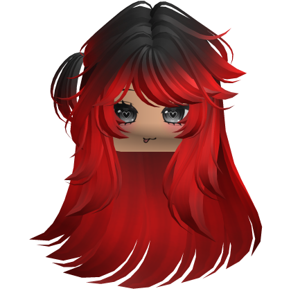 Fluffy long Cute black and Red Y2K emo hair Roblox item