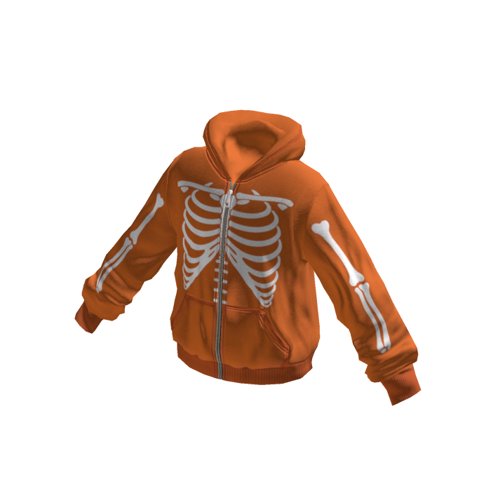 Goth Skeleton Zip-Up Hoodie (Orange)