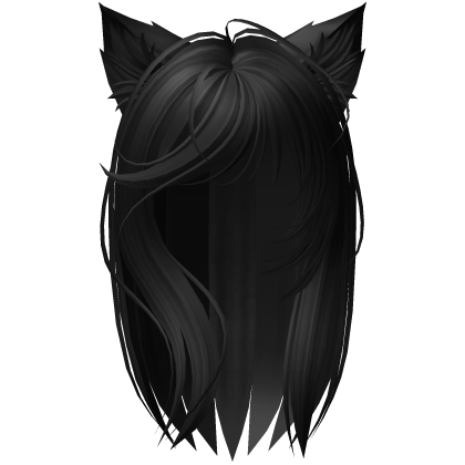 Messy Side Swept Bangs Cat Ears Hair in Black Roblox item