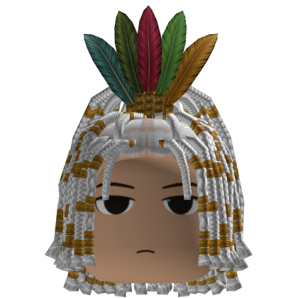 Braided Hair w/ Feather Headdress (White)