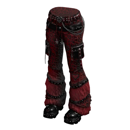 Y2K Leopard Furry Cargo Flare Pants (Red) | Roblox Item - Rolimon's