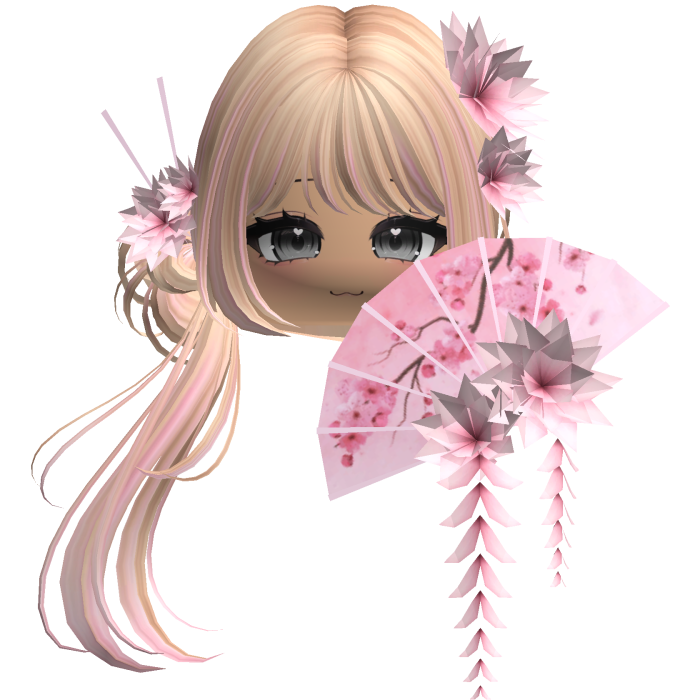 Side Ponytail w/ Cherry Blossoms & Fan