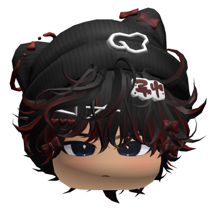 Messy Anime Hair w/ Cat Beanie (Black&Red) Roblox item