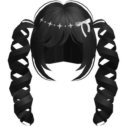♡ Cute Curly Drill Pigtails w/ Bow (Black) Roblox item