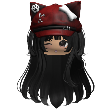Kawaii Kitty Beret Black Hair w/ Wink Face