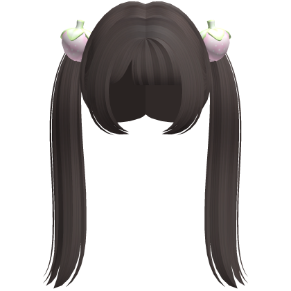 ୨୧ : cutecore dark brown long strawberry pigtails