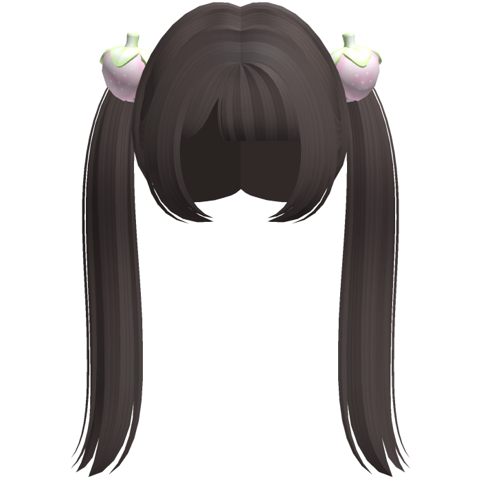 ୨୧ : cutecore dark brown long strawberry pigtails