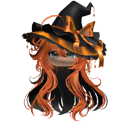 Anime Girl Hair w/Witch Hat (Orange&Black) Roblox item