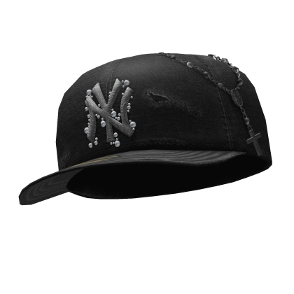 ✤ Black NY Fitted Cap with Rosary - Tilted thumbnail