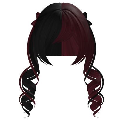 Curly Ribbon Pigtails (Black and Red) Roblox item