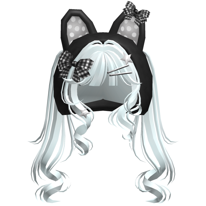 Cute Emo Curly Kitty Ear Pigtails w/ Hood Blue