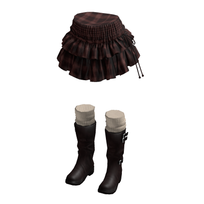 Plaid Mini Skirt with Tiered Ruffles (Burgundy)