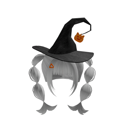 Cute white witch hat hair with Orange pumpkin cat