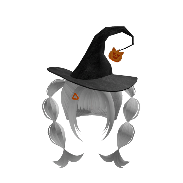 Cute white witch hat hair with Orange pumpkin cat