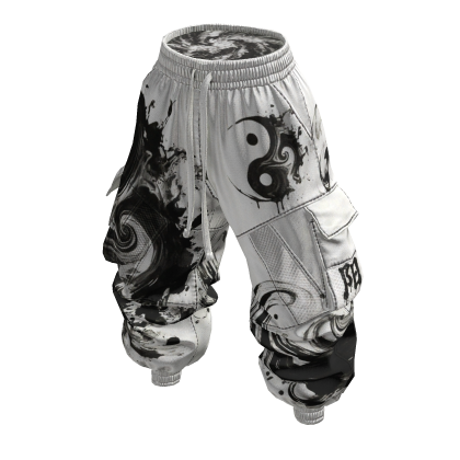 Baggy Cargo Puffy Pants - Yinyang Black & White thumbnail