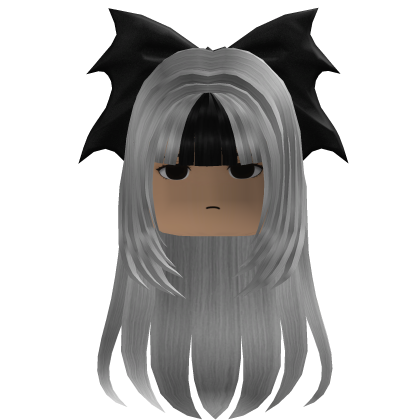 Long Straight Hair w/ Bow (Silver/Black)