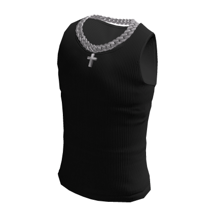 Black Tank Top w Iced Out Cross Chain