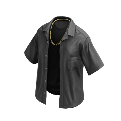 Layered Unbuttoned Shirt Grey Black w/ Gold Chain thumbnail