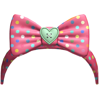 (16) Coral w Mint Green Polka Bow Headband Roblox item
