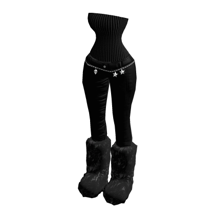 Y2K Black Outfit Chain Fuzzy Boots