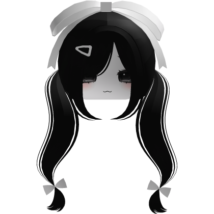 ♡ cute black hair with white bow + moe face mask Roblox item