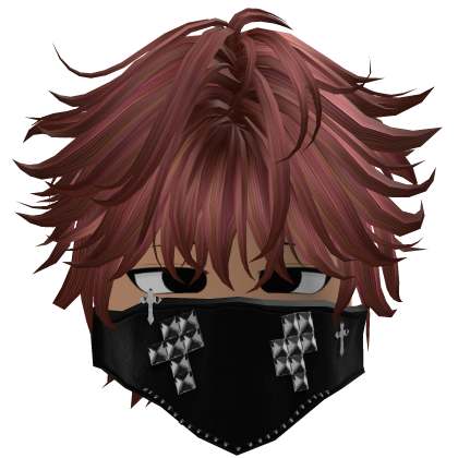 rose brown messy emo boy hair + black mask Roblox item