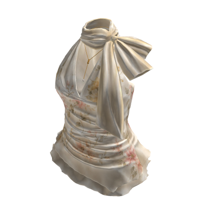 Satin Bow Halter Ruffle Top (Cream)
