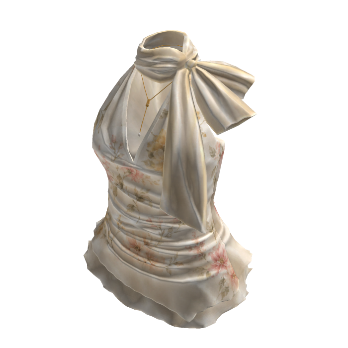 Satin Bow Halter Ruffle Top (Cream)